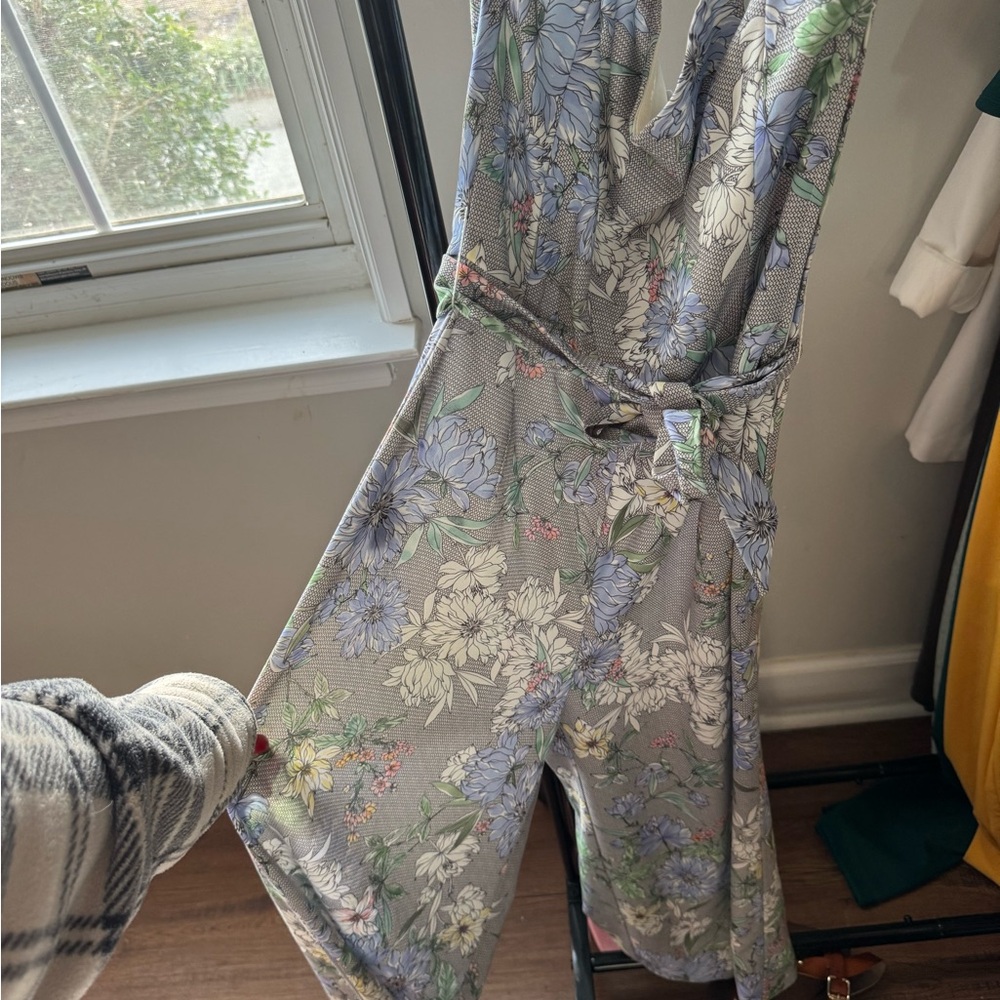 H&M Floral Blue and Gray Jumpsuit